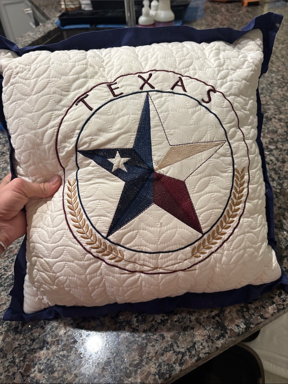 Embroidered Star Pattern Cream Quilt - Unbranded w a pillow that matches